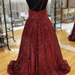 Sparkly A Line One Shoulder Sequin Long Prom Dresses Floor Length
