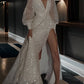 A-Line/Princess V-Neck Floor-Length Wedding Dress Sparkly