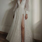 A-Line/Princess V-Neck Floor-Length Wedding Dress Sparkly