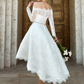 A-Line Wedding Dresses Off Shoulder Asymmetrical Lace Long Sleeve Casual Plus Size Illusion Sleeve with Lace Crystal