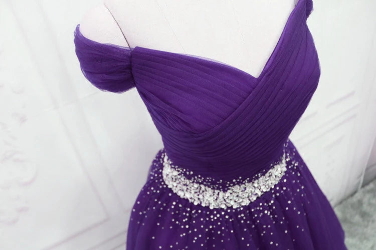 Dark Purple Tulle Long Prom Dresses Beautiful Junior Prom Dress A Line december wedding guest dress