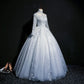 Beautiful Grey A-line Long Sleeves with Lace Party Gown Sweet 16 Dress Prom Dress