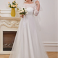 A-Line Wedding Dresses Jewel Neck Floor Length Lace Tulle Sleeveless Romantic with Cascading
