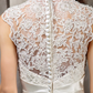A-Line Wedding Dresses Queen Anne Lace Satin Sleeveless See-Through with Sash Ribbon Beading