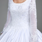 Ball Gown Wedding Dresses Scoop Neck Satin Long Sleeve Simple Vintage See-Through with Beading