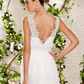 Wedding Dresses V Neck Chapel Train Lace Sleeveless Long Pure Color