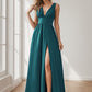 Sleeveless V-Neck Empire Waist High Slit Floor-Length Evening Dress Sexy Party Dress