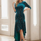 Women's Stylish Bodycon High-Low Velvet Party Dress Sparkly