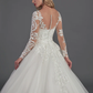 Ball Gown Wedding Dresses Illusion Neck Chapel Train Lace Tulle Long Sleeve Glamorous See-Through Illusion Detail with Buttons