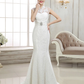 Wedding Dresses High Neck Lace Cap Sleeve Sexy Illusion Detail Backless with Beading