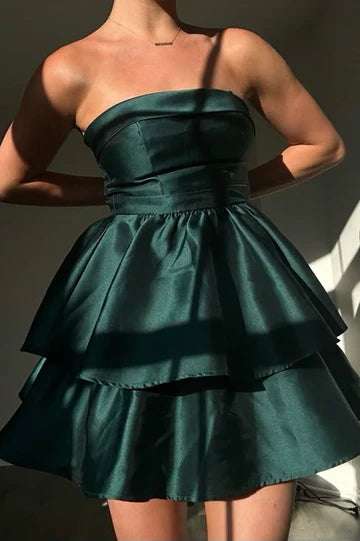Sweet A Line Strapless Layered Short Prom Dress Lovely Homecoming Dress Simple Birthday Party Dress