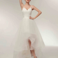 A-Line Wedding Dresses V Neck Asymmetrical Tulle Spaghetti Strap Simple Casual Little White Dress