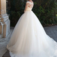 A-Line Wedding Dresses Off Shoulder Court Train Lace Tulle Length Sleeve Formal Sexy Illusion Sleeve