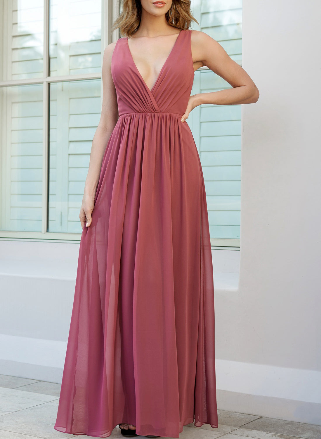 A-Line/Princess V-Neck Floor-Length Long Bridesmaid Dresses Sexy