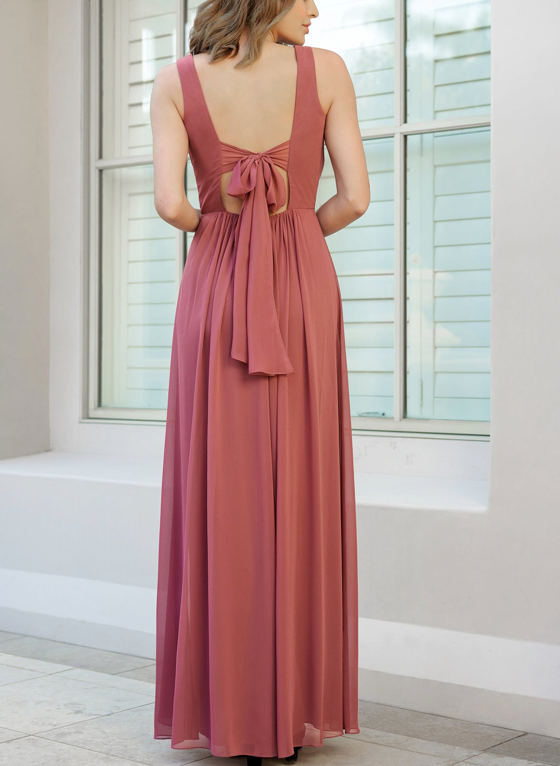 A-Line/Princess V-Neck Floor-Length Long Bridesmaid Dresses Sexy