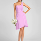 One Shoulder Knee Length Chiffon Bridesmaid Dress with Side Draping Flower Pure Color