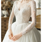 Ball Gown Wedding Dresses V Neck Chapel Train Tulle Long Sleeve Formal with Pleats