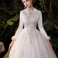 Princess Ball Gown Wedding Dresses V Neck Floor Length Lace Tulle Long Sleeve Romantic Sparkle & Shine