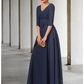 Mother of the Bride Dress Elegant V Neck Floor Length Stretch Fabric Half Sleeve with Sash Ribbon Bow(s)