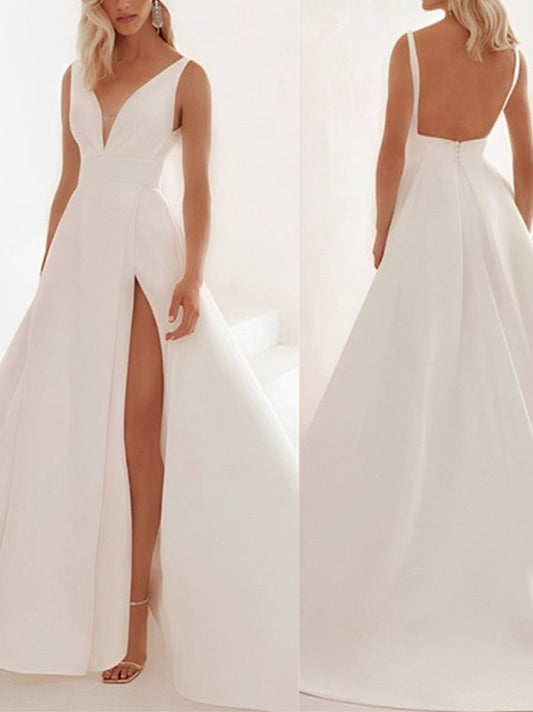 A-Line/Princess V-Neck Floor-Length Wedding Dress Sexy