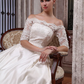 Ball Gown Wedding Dresses Scalloped-Edge Off Shoulder Court Train Satin Half