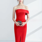 Minimalist Elegant Engagement Cocktail Party Dress Strapless Sleeveless Knee Length Stretch Fabric with Sleek
