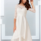 A-Line Wedding Dresses Jewel Neck Asymmetrical Chiffon Lace Half Sleeve Simple Beach with Cascading