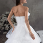 A-Line Wedding Dresses Strapless Chapel Train Organza Satin Strapless with Pick Up