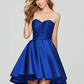 A-Line Minimalist Sexy Engagement Cocktail Party Dress Sweetheart Neckline Sleeveless Asymmetrical Short Mini Satin