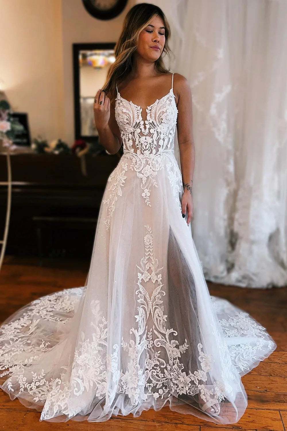 A-Line Wedding Dress with Appliques Off Shoulder