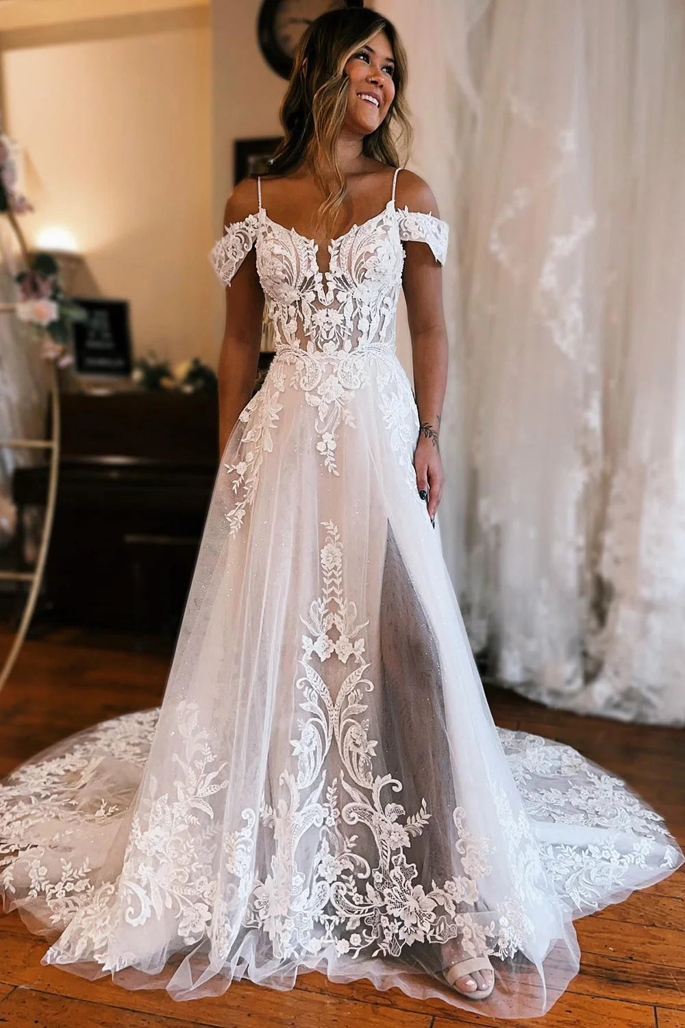 A-Line Wedding Dress with Appliques Off Shoulder