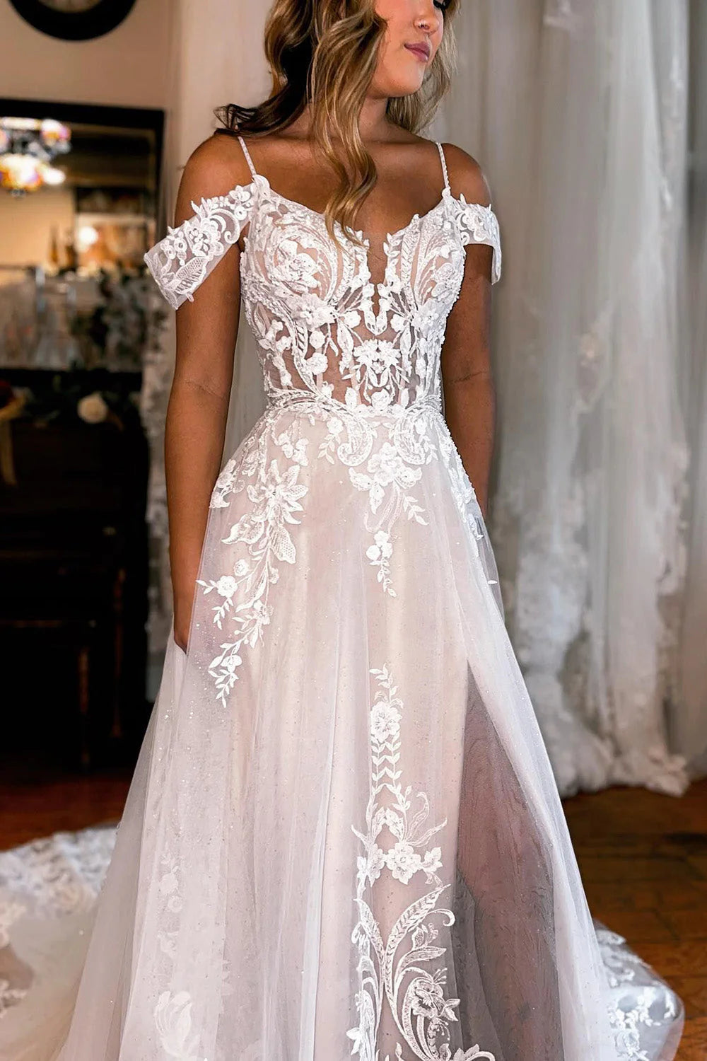 A-Line Wedding Dress with Appliques Off Shoulder