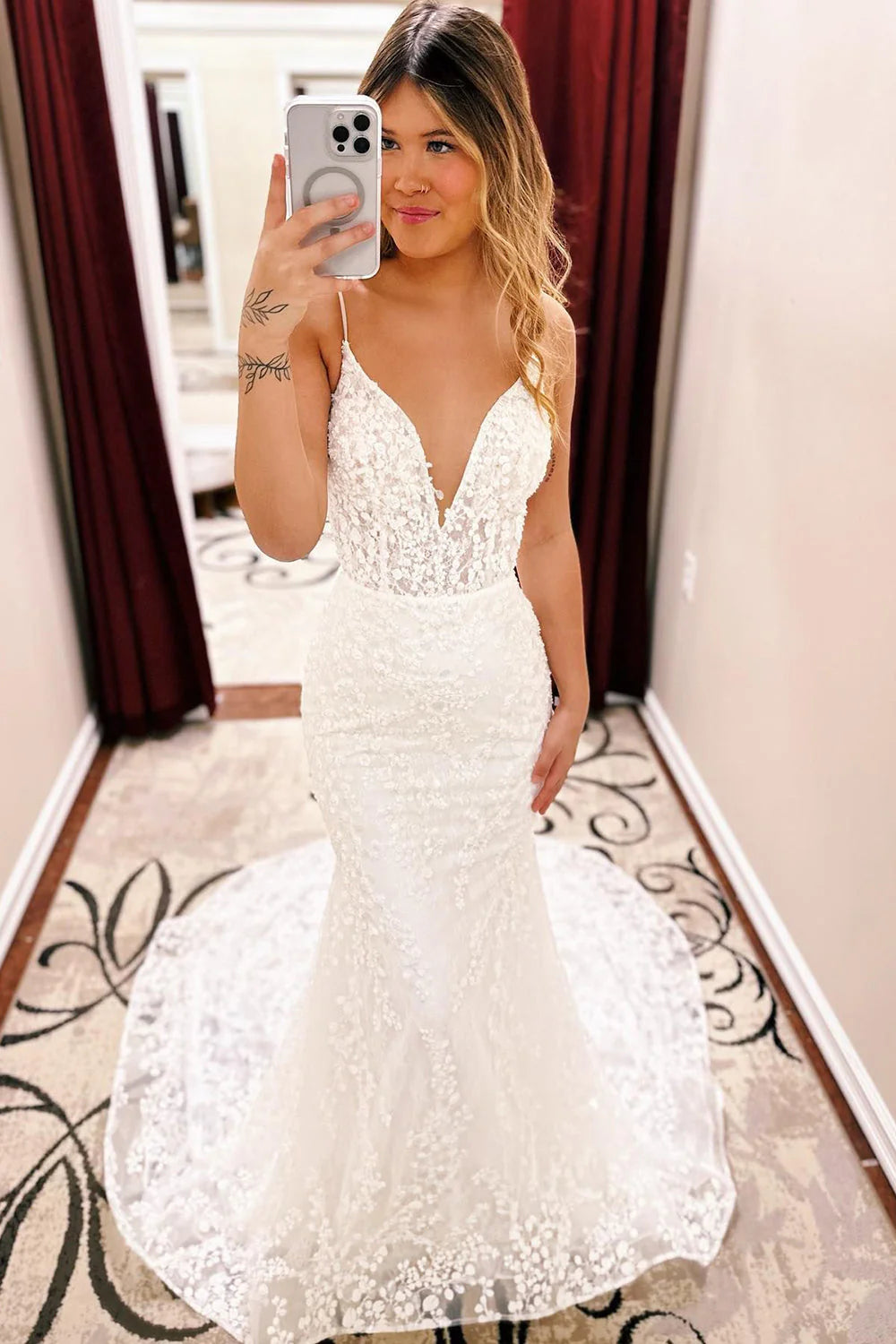 Mermaid Wedding Dress Spaghetti Straps Long Train Lace Sexy