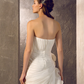 Wedding Dresses Strapless Court Train Organza Sleeveless with Flower Cascading Ruffle