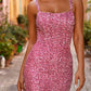 Sheath/Column Spaghetti Straps Floor-Length Prom Dresses Sparkly Evening Dresses