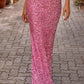 Sheath/Column Spaghetti Straps Floor-Length Prom Dresses Sparkly Evening Dresses