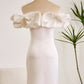Classy Off The Shoulder Meringue Ruffle Bodycon White Short Graduation Dress Pure Color