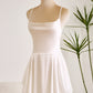 Cute A Line Spaghetti Straps Backless Satin Swing White Short Graduation Dress Pure Color