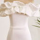 Classy Off The Shoulder Meringue Ruffle Bodycon White Short Graduation Dress Pure Color