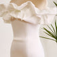 Classy Off The Shoulder Meringue Ruffle Bodycon White Short Graduation Dress Pure Color