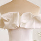 Classy Off The Shoulder Meringue Ruffle Bodycon White Short Graduation Dress Pure Color