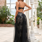 A-Line Wedding Dresses V Neck Plunging Neck Floor Length Lace Tulle Sleeveless Romantic Simple Sexy Black with Lace