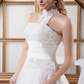 A-Line Wedding Dresses High Neck Court Train Lace Satin Tulle Regular Straps with Ruched Beading