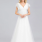 A-Line Wedding Dresses V Neck Floor Length Lace Short Sleeve Simple Casual Boho Illusion Detail Backless
