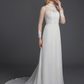 A-Line Wedding Dresses High Neck Court Train Chiffon Lace Long Sleeve Vintage Plus Size Backless with Lace
