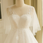 A-Line Wedding Dresses V Neck Court Train Satin Tulle Half Sleeve Formal Plus Size with Appliques Ivory
