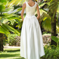 A-Line Wedding Dresses Scoop Neck Asymmetrical Satin Sleeveless with Beading Appliques Pocket