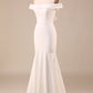 Ivory Mermaid Off The Shoulder Sweep Train Wedding Dress With Sleeveless Long