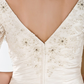 Ball Gown Wedding Dresses V Neck Chapel Train Taffeta Half Sleeve See-Through with Ruched Beading