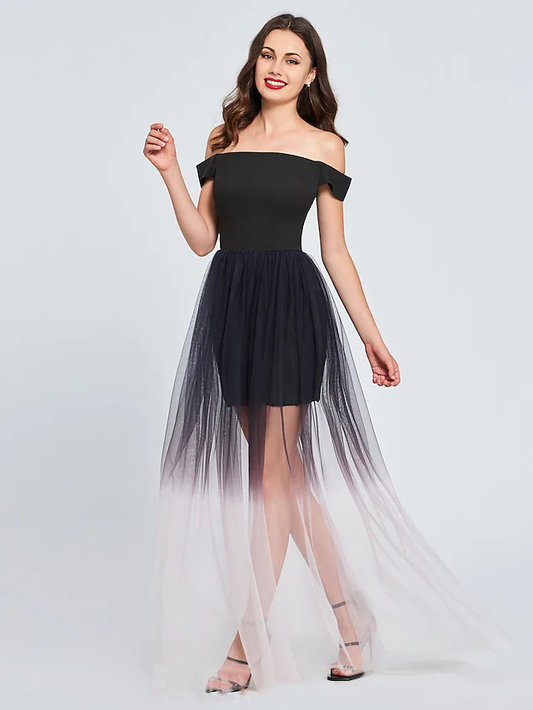 Minimalist Sexy Engagement Cocktail Party Dress Off Shoulder Sleeveless Short Mini Tulle